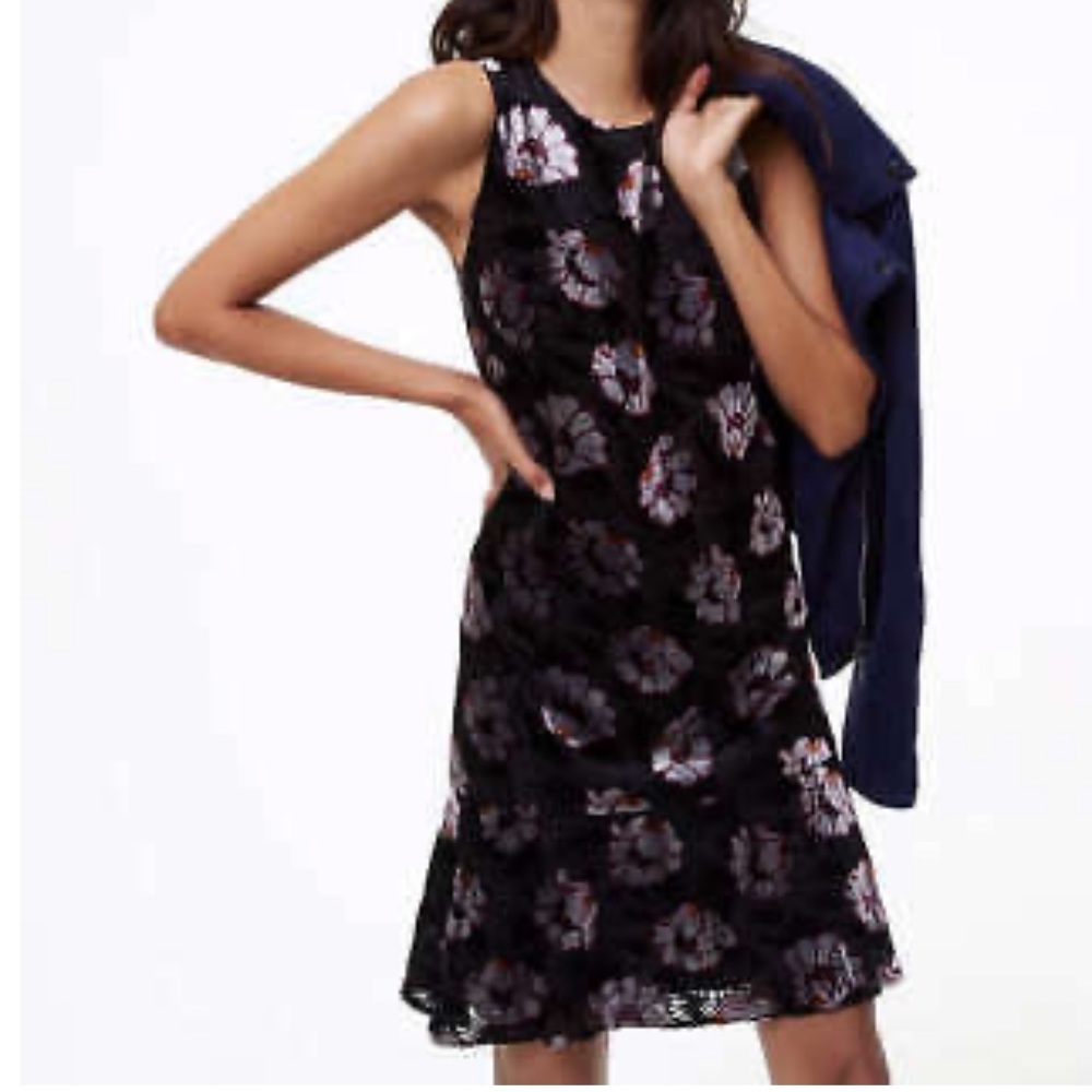 LOFT Black, silver, and Pink Floral Dress